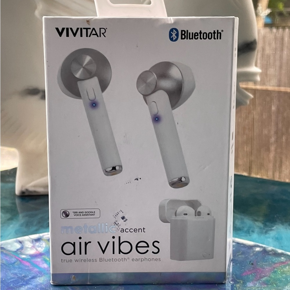 Vivitar metallic Accent Air Vibes True Wireless Bluetooth Headphones(whi…
